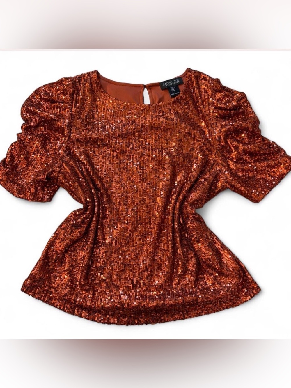 Rachel Zoe Copper Sequin Puff-Sleeve Top